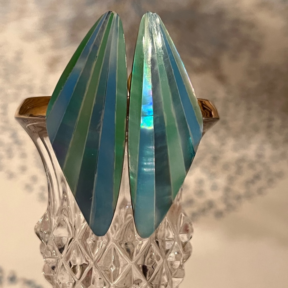 Gorgeous blue/green mother of pearl post earrings